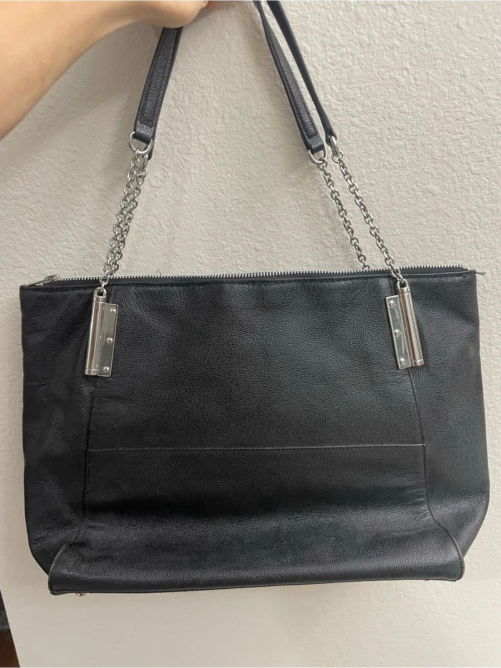 Ralph Lauren (RLL) Black Leather Chain-Handle Tote Bag